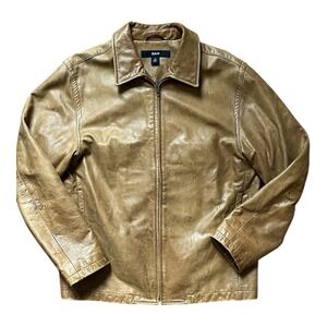 Vintage Y2K GAP Leather Jacket Motorcycle brown Bomber